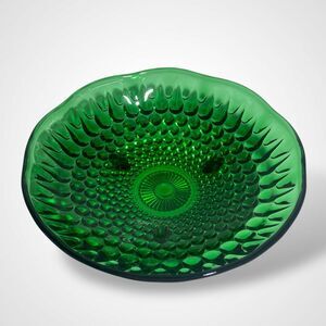 Vintage Anchor Hocking Candy Bowl Dish Emerald Green Glass Hobnail Footed 6.25"
